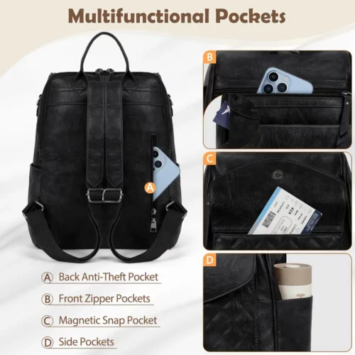 Sac à dos ordinateur femme convertible élégant imperméable style sac à main