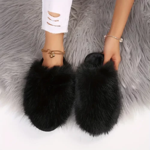 Chaussons femme fourrés en peluche douce – confort chaud pour l'hiver