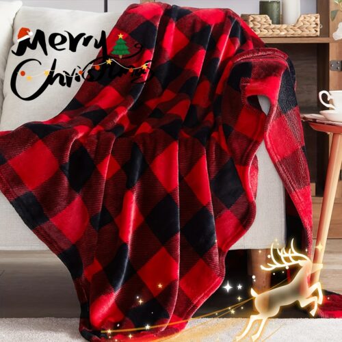 Plaid de Noël réversible en flanelle polaire – style vintage doux et chaud