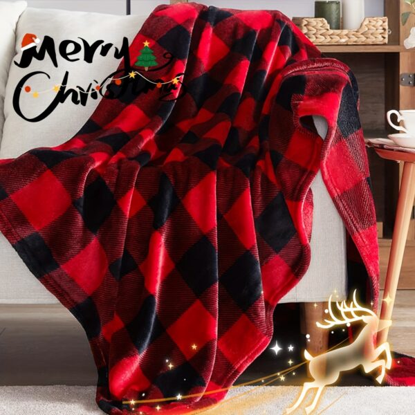 Plaid de Noël réversible en flanelle polaire – style vintage doux et chaud