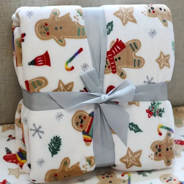 Plaid de Noël en flanelle douce – motif pain d'épice chaleureux et festif