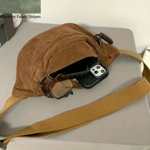 Sac banane femme en velours côtelé – style décontracté et bandoulière ajustable
