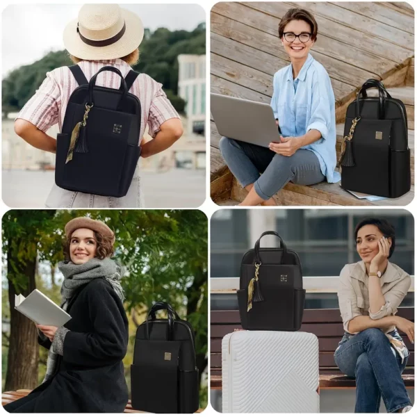 Sac à dos femme en nylon noir – style élégant avec compartiment ordinateur