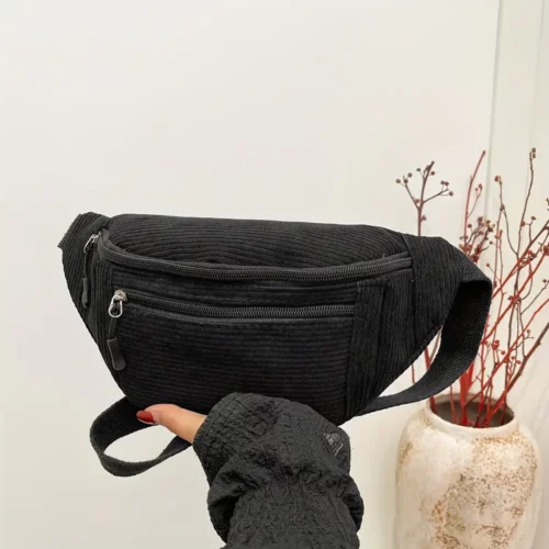 Sac banane femme en velours côtelé – style chic avec bandoulière ajustable