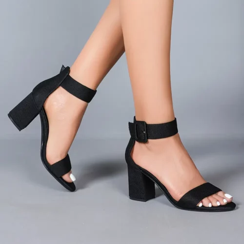 Sandales femme à petit talon confortable – bride réglable et bout ouvert