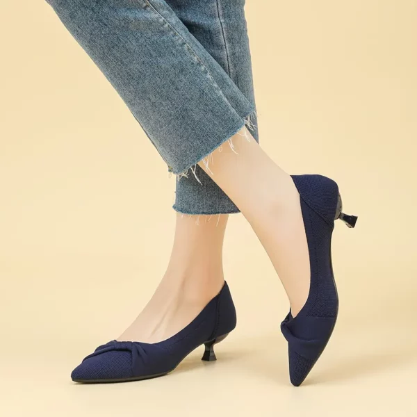 Escarpins femme à petit talon en tricot avec nœud – confort mariage ou bureau