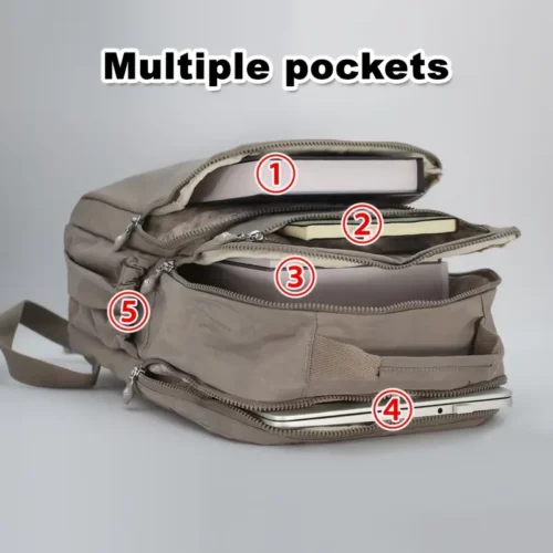 Sac à dos femme en nylon léger – multi-poches, durable et stylé pour voyage