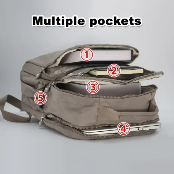 Sac à dos femme en nylon léger – multi-poches, durable et stylé pour voyage