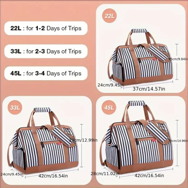 Sac week-end femme avec compartiment chaussures – ouverture large rayé bleu