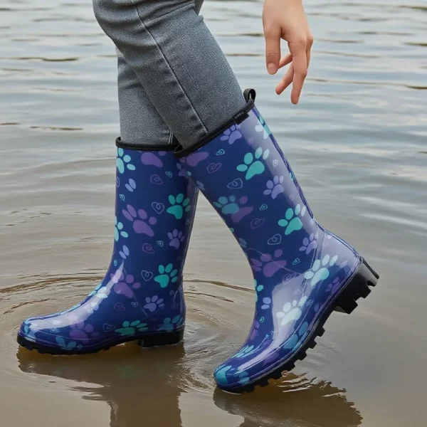 Bottes de pluie femme mi-mollet en caoutchouc avec imprimé mignon élégant