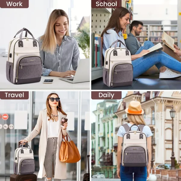 Sac à dos ordinateur femme élégant – compartiments multiples et port USB
