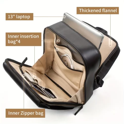 Sac à dos femme en cuir véritable noir – Élégant et compatible ordinateur portable