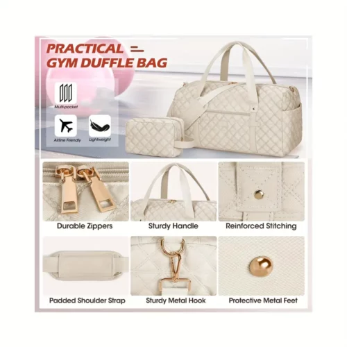 Sac de voyage femme matelassé avec compartiment chaussures et trousse assortie
