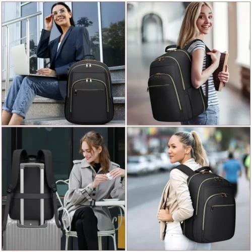 Sac à dos ordinateur femme élégant – compartiments multiples, style chic noir