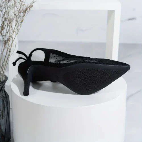 Escarpins femme en maille bout pointu à nœud cheville – confort et élégance