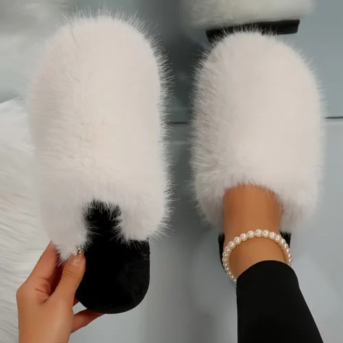 Chaussons femme en fausse fourrure épaisse – confort moelleux d'intérieur