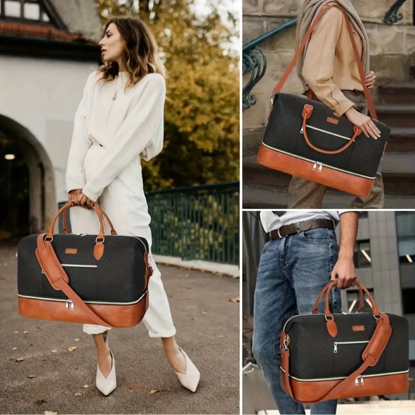 Sac week-end femme avec compartiment chaussures – motif vache – 3 pièces