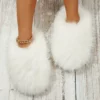 Chaussons femme en fourrure synthétique douce – semelle EVA antidérapante intérieur