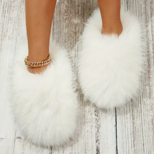 Chaussons femme en fourrure synthétique douce – semelle EVA antidérapante intérieur