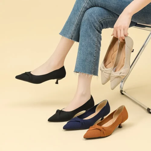 Escarpins femme à petit talon en tricot avec nœud – confort mariage ou bureau