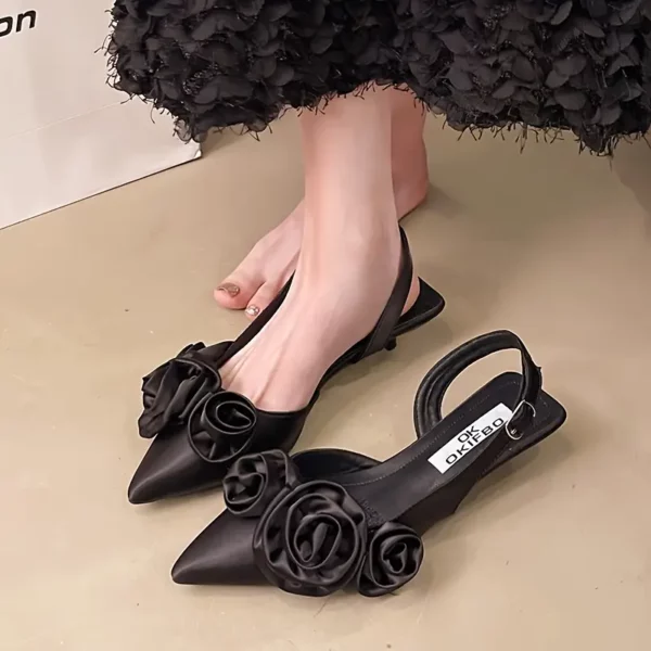 Sandales mariage femme à talon moyen – bout pointu, volants floraux, confortables