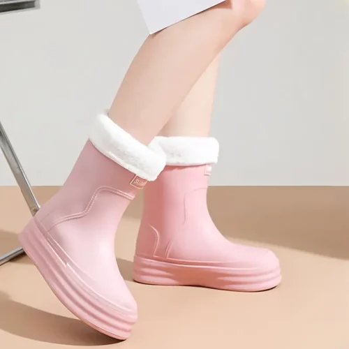 Bottes de pluie femme mi-mollet en caoutchouc avec doublure polaire amovible