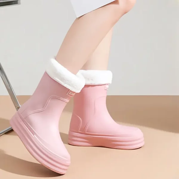 Bottes de pluie femme mi-mollet en caoutchouc avec doublure polaire amovible
