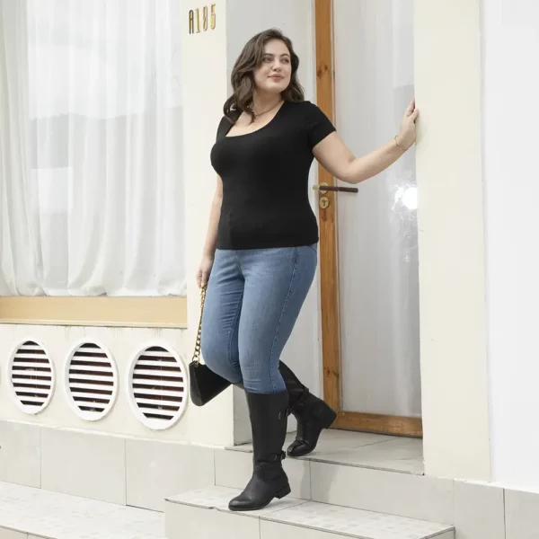 Bottes femme à tige large en simili cuir – bout rond, talon épais, style élégant