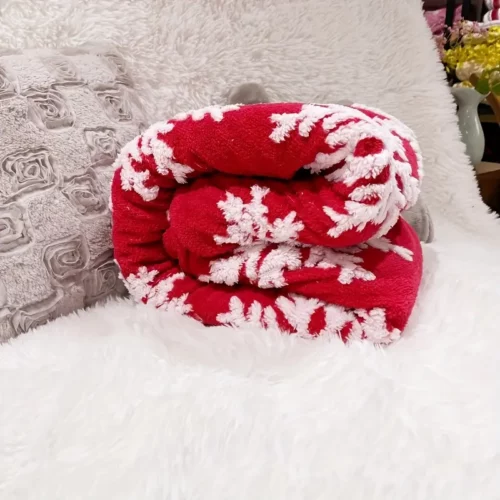 Plaid Noël double couche motif flocon – couverture douce lavable hiver cosy