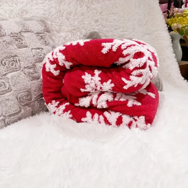 Plaid Noël double couche motif flocon – couverture douce lavable hiver cosy