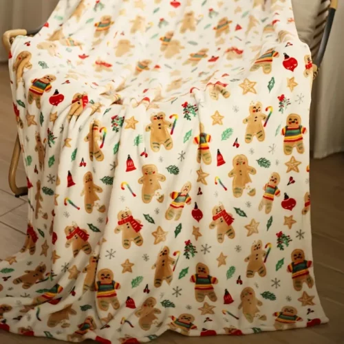 Plaid de Noël en flanelle douce – motif pain d'épice chaleureux et festif