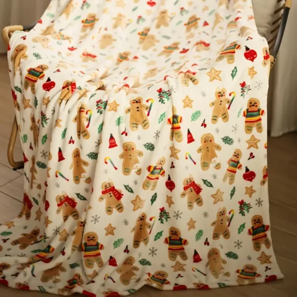 Plaid de Noël en flanelle douce – motif pain d'épice chaleureux et festif