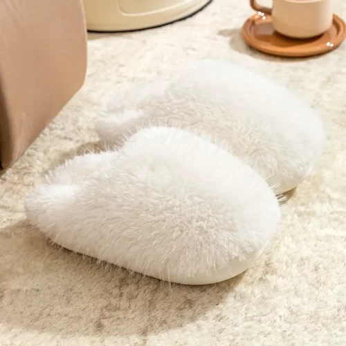Chaussons femme en fausse fourrure douce – semelle antidérapante, confort hiver