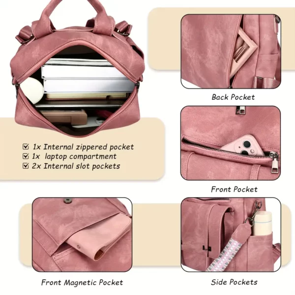 Sac à dos femme 3-en-1 en cuir végan avec poche antivol – usage quotidien