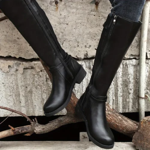 Bottes cavalières femme en cuir noir – style équestre avec fermeture latérale