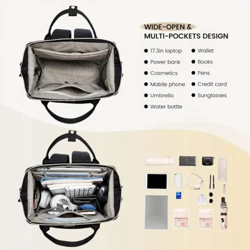 Sac à dos femme pour ordinateur portable – multi-compartiments, usage travail et école