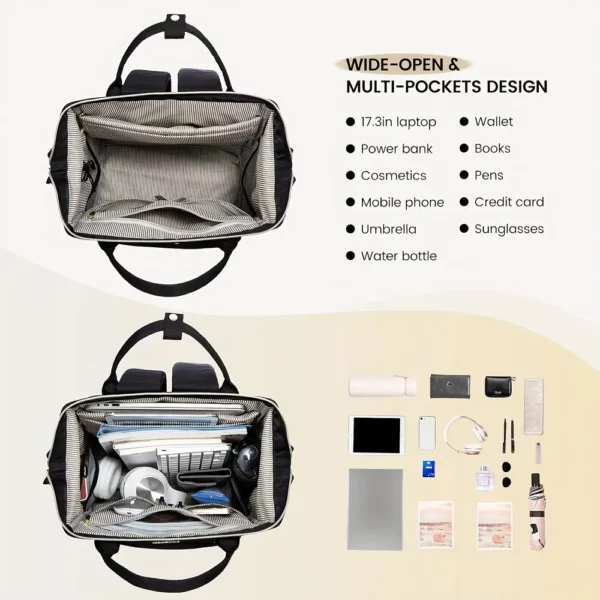 Sac à dos femme pour ordinateur portable – multi-compartiments, usage travail et école