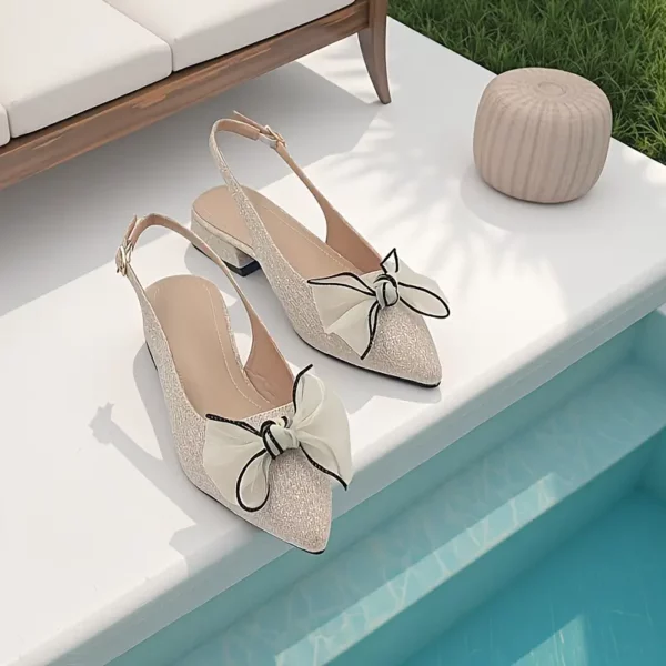 Escarpins femme à talon bas et bout pointu – confort chic avec nœud élégant