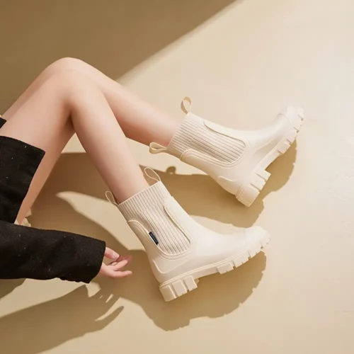 Bottes de pluie femme style Chelsea en caoutchouc – semelle épaisse antidérapante