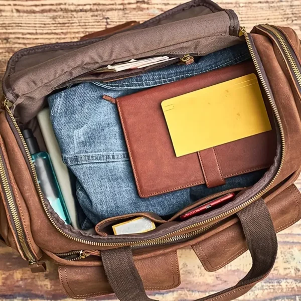 Sac week-end femme en cuir souple – grand sac de voyage avec poches zippées