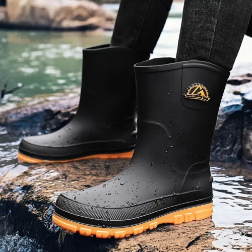 Bottes de pluie unisexes en caoutchouc noir – semelle antidérapante robuste