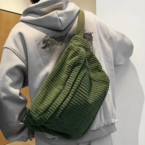 Sac banane femme en velours côtelé – bandoulière tendance grande capacité