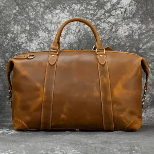 Sac weekend femme en cuir véritable style vintage – sac de voyage élégant