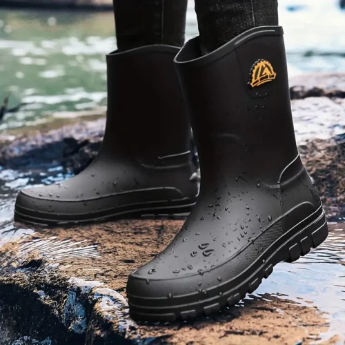 Bottes de pluie unisexes en caoutchouc noir – semelle antidérapante robuste