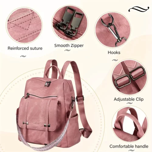Sac à dos femme 3-en-1 en cuir végan avec poche antivol – usage quotidien