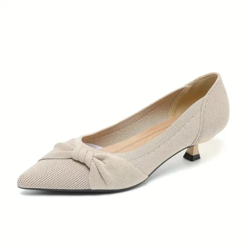 Escarpins femme à petit talon en tricot avec nœud – confort mariage ou bureau