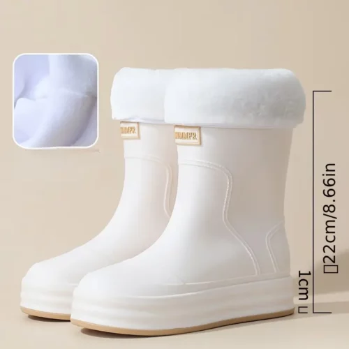 Bottes de pluie femme mi-mollet en caoutchouc avec doublure polaire amovible