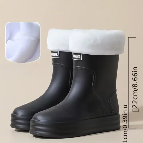 Bottes de pluie femme mi-mollet en caoutchouc avec doublure polaire amovible