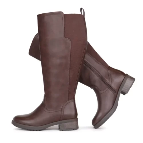 Bottes femme à tige haute en simili cuir extensible – confort mollets larges