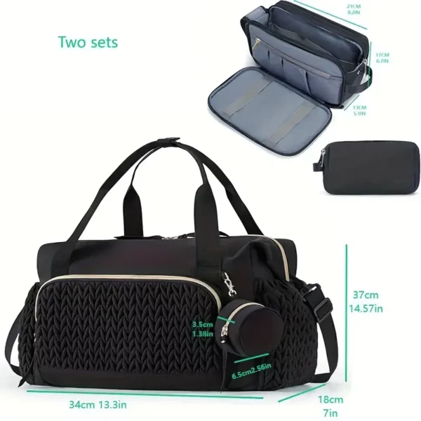 Sac week-end femme en nylon matelassé noir – élégant et lavable en machine